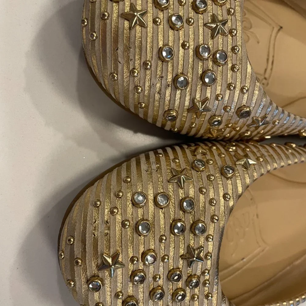 Gianni Bini Gold Striped Jeweled Flats - Picture 4 of 4